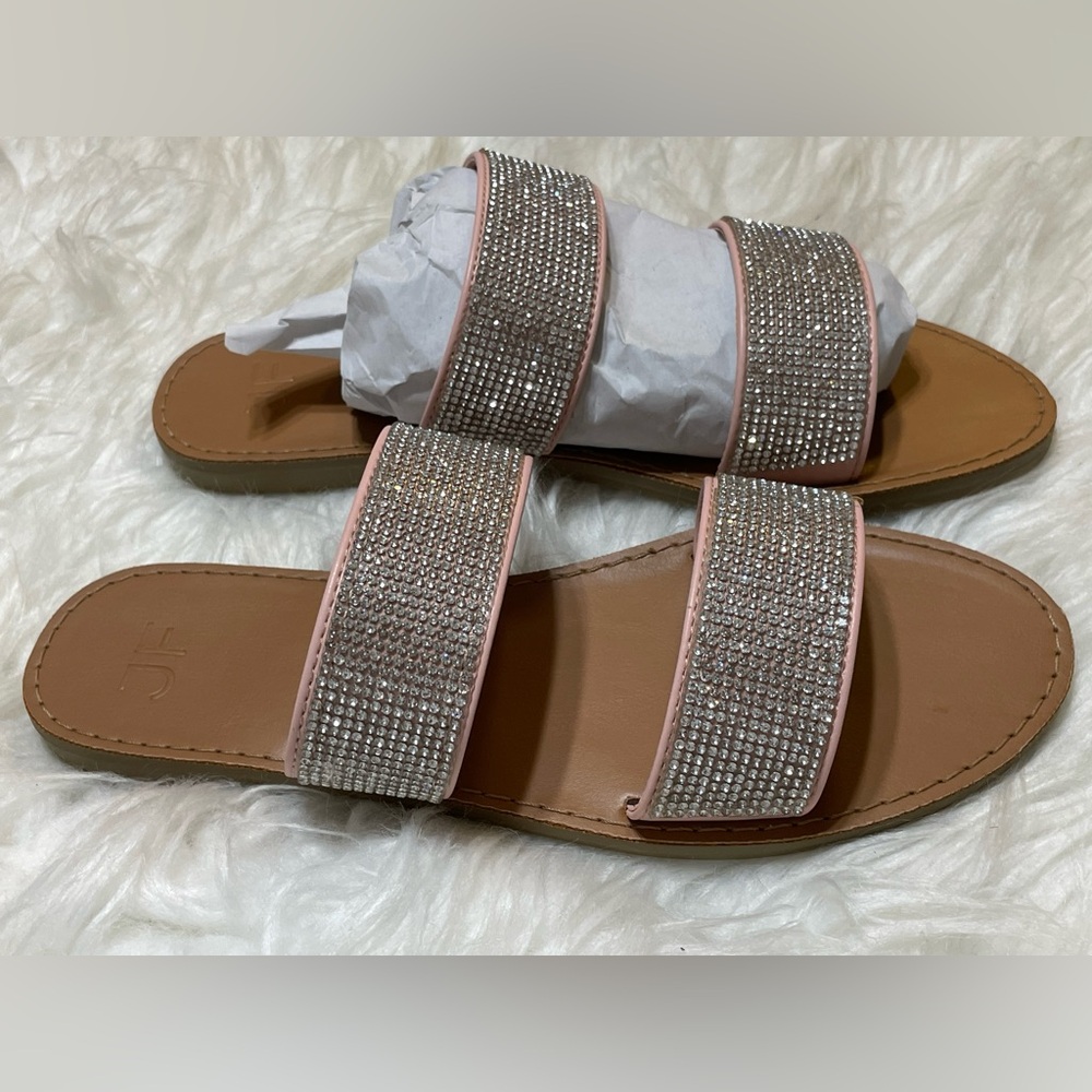 Light Pink Rhinestone Slide Sandals, Size 6
